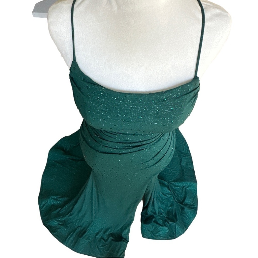 Amarra Gown Emerald green sequence lace up back mermaid size like new 0 - Picture 9 of 16